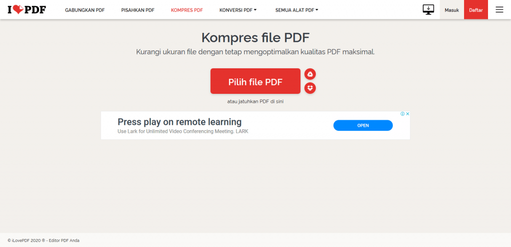 Kompres PDF secara online Kualitas PDF yang sama, ukuran file lebih kecil