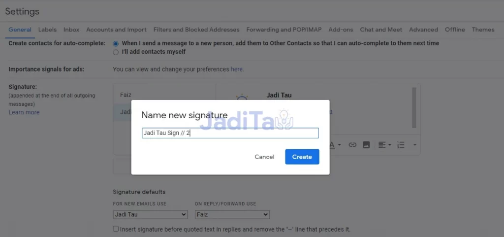 JadiTau.my.id - Cara Menambahkan Signature di Email (2)