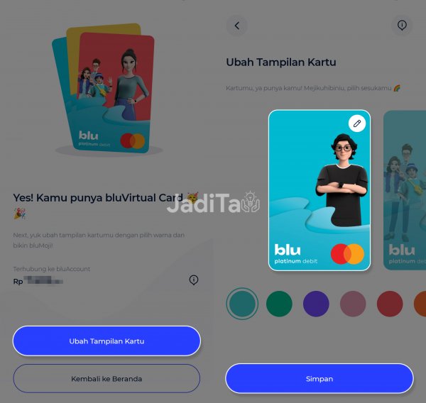 Blu Virtual Card Berhasil Dibuat dan Customisasi Tampilan Virtual Card