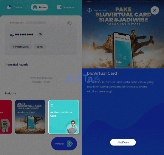 Buka Blue dan Pilih Aktifkan Blue Virtual Card
